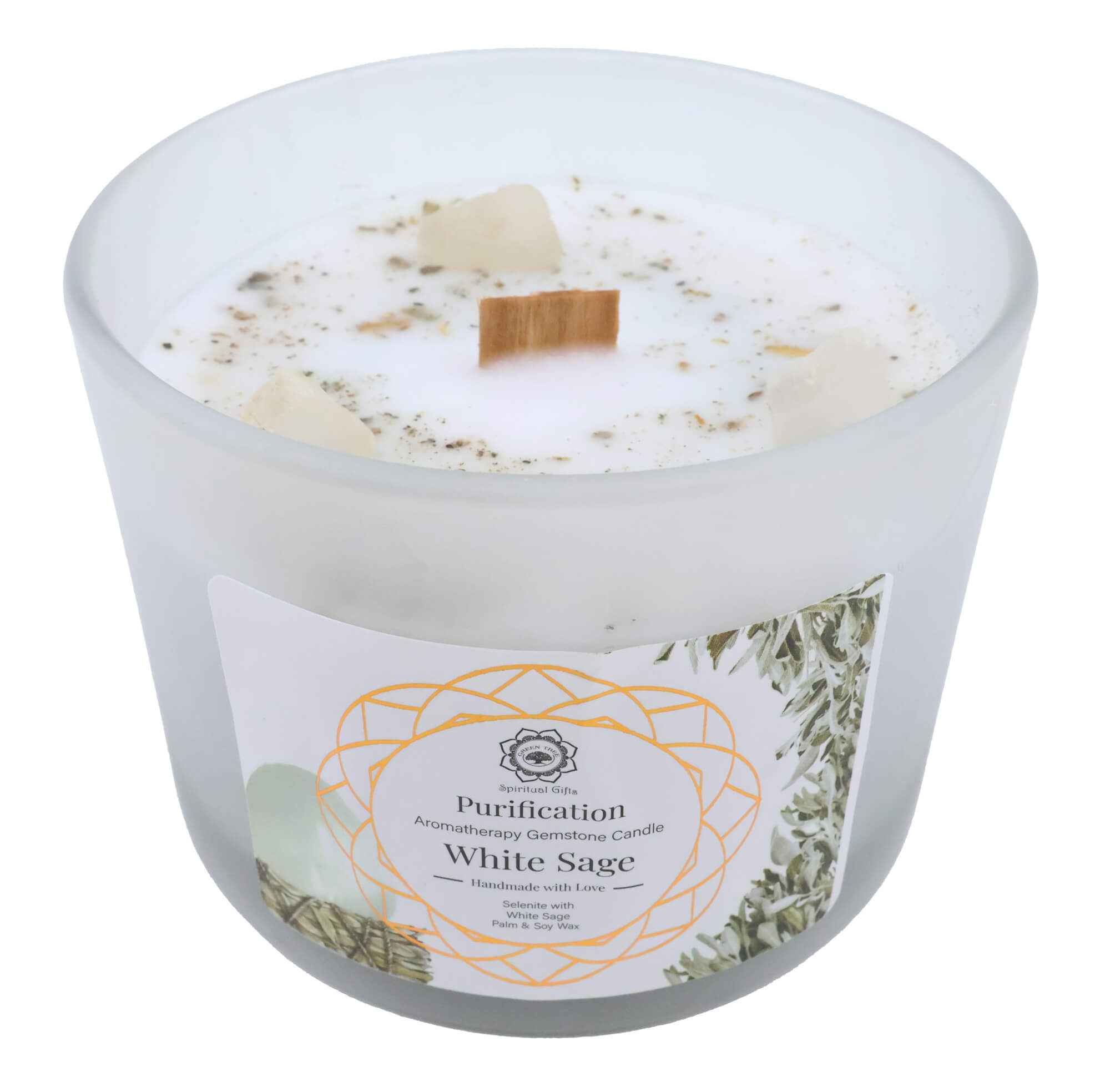 Candela Green Tree 'Purificazione' Selenite + Salvia Bianca 256g