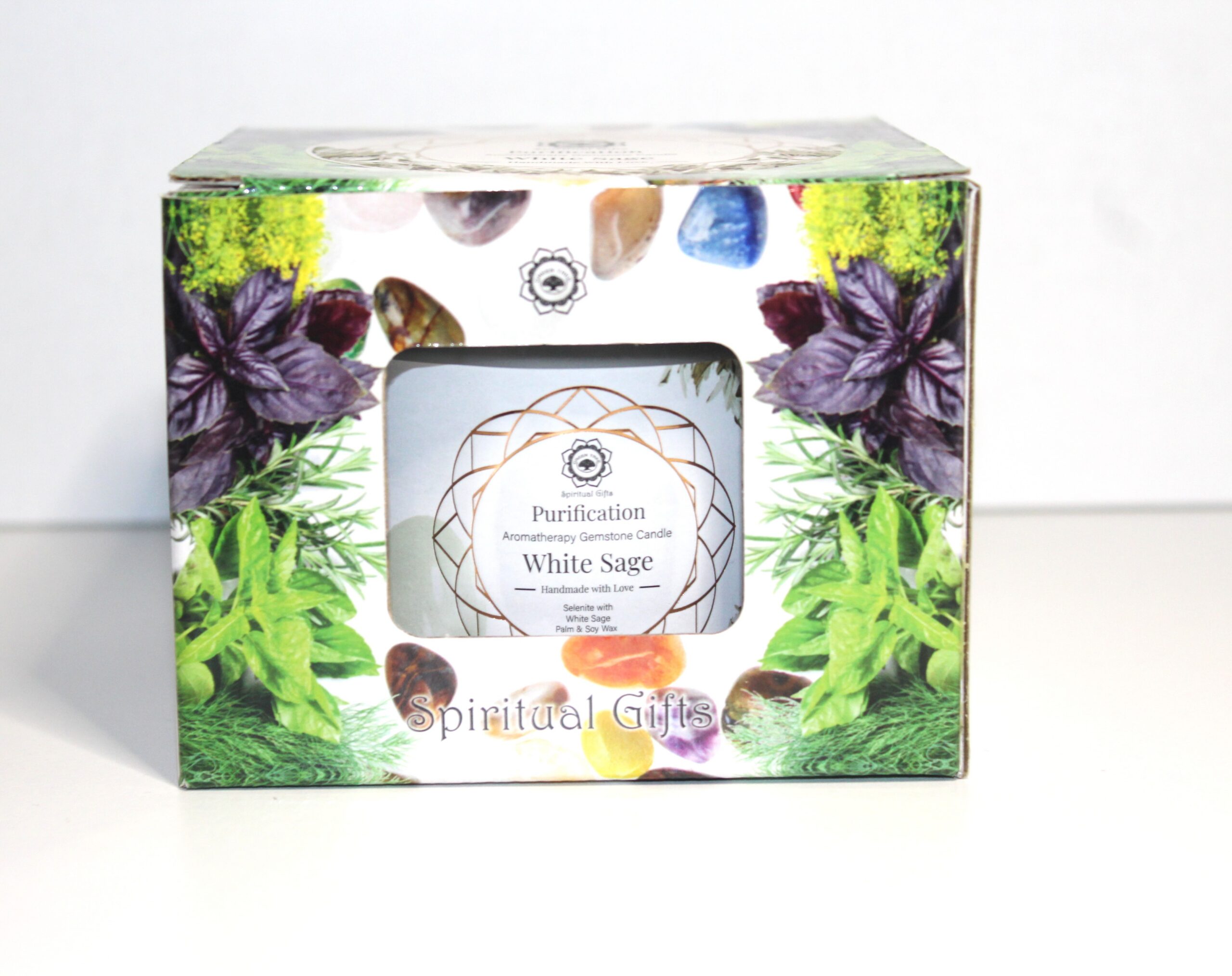 Candela Green Tree 'Purificazione' Selenite + Salvia Bianca 256g - immagine 3
