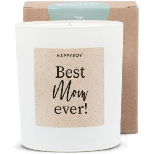 Candela Profumata “Best Mom Ever” in Cera di Soia – Regalo Festa della Mamma, Fragranza Miaflora, Vaso in Vetro Bianco Opaco (220 g)