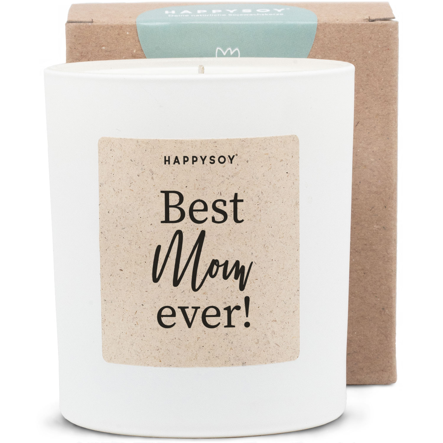 Candela Profumata “Best Mom Ever” in Cera di Soia – Regalo Festa della Mamma, Fragranza Miaflora, Vaso in Vetro Bianco Opaco (220 g)