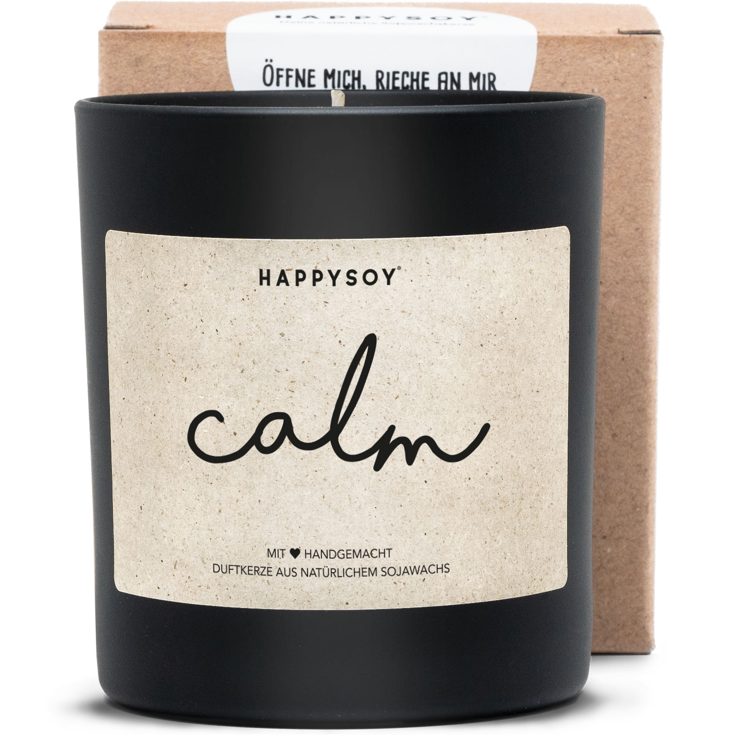Candela Profumata “Calm” Happysoy – Fragranza Miaflora, Cera di Soia 220 g, Vaso 8x9 cm, Handmade in Germania