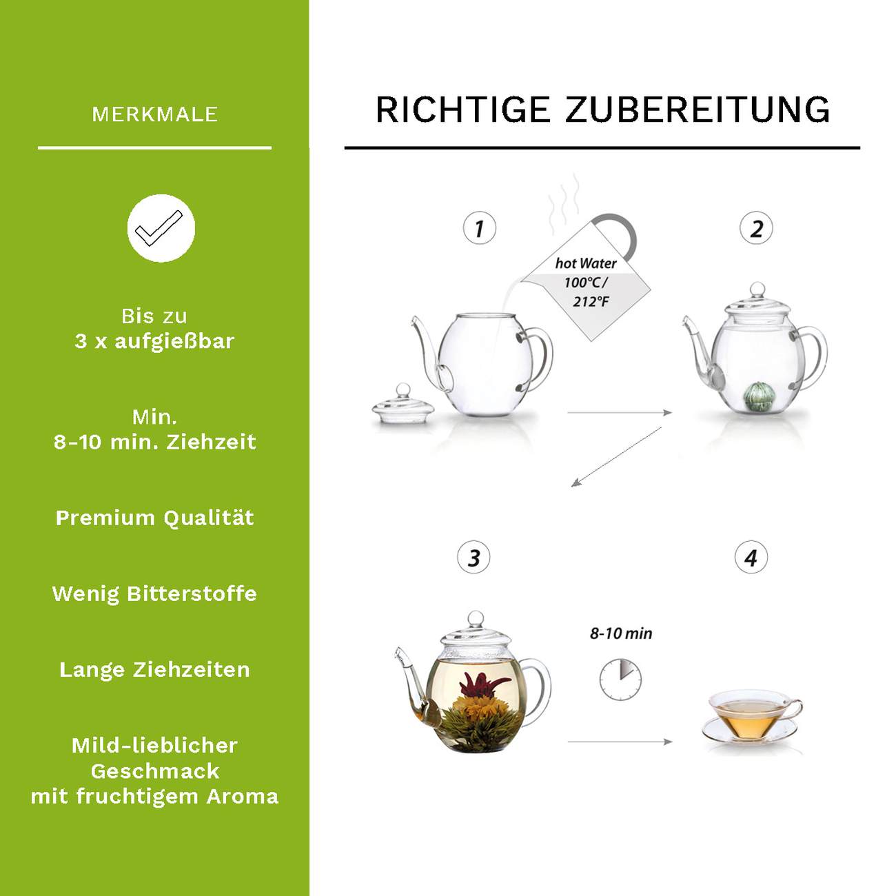 6 Tisane Fiorite Green Tea in Scatola Cuore di Legno - immagine 2