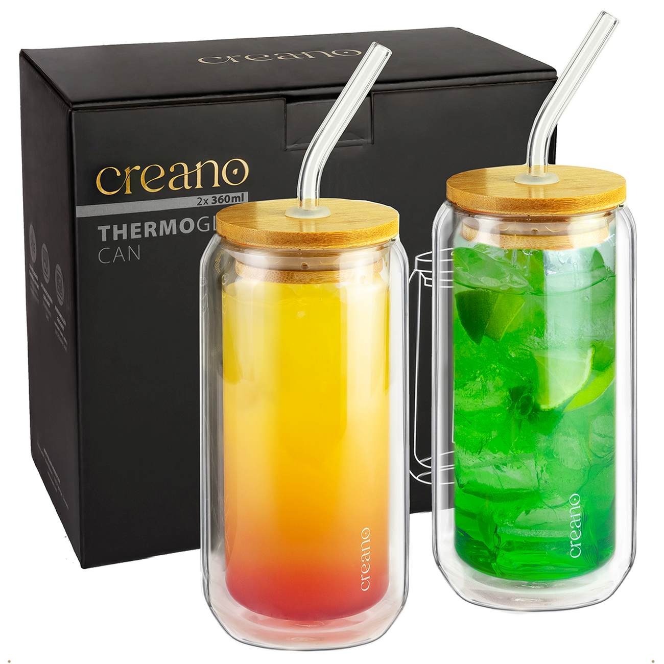 Bicchieri Creano Doppia Parete 360 Ml Con Bambù E Cannuccia - immagine 3