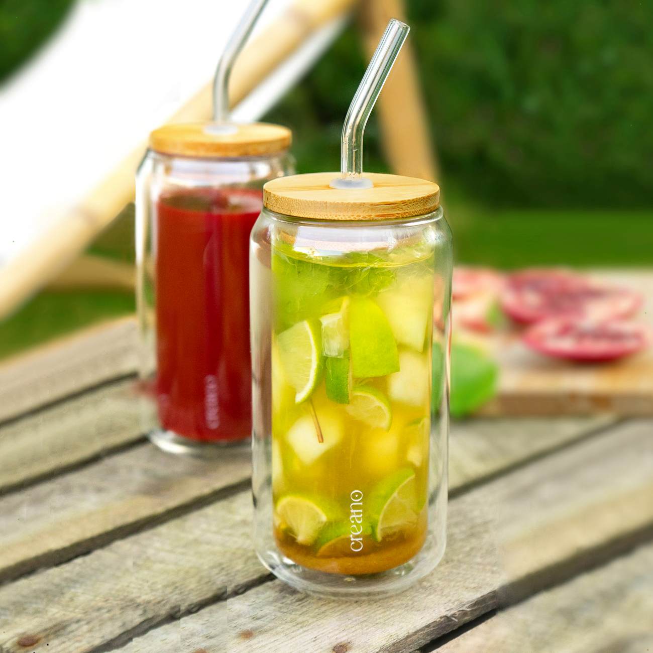 Bicchieri Creano Doppia Parete 360 Ml Con Bambù E Cannuccia - immagine 4