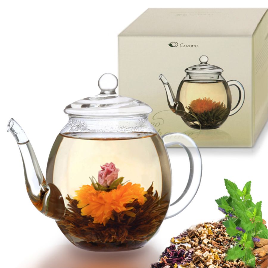 Teiera In Vetro Creano 500 Ml Con Coperchio Per Tè In Fiore - immagine 3