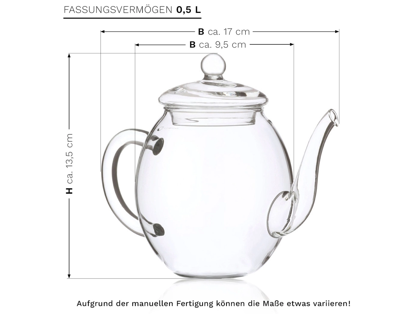 Teiera In Vetro Creano 500 Ml Con Coperchio Per Tè In Fiore - immagine 4
