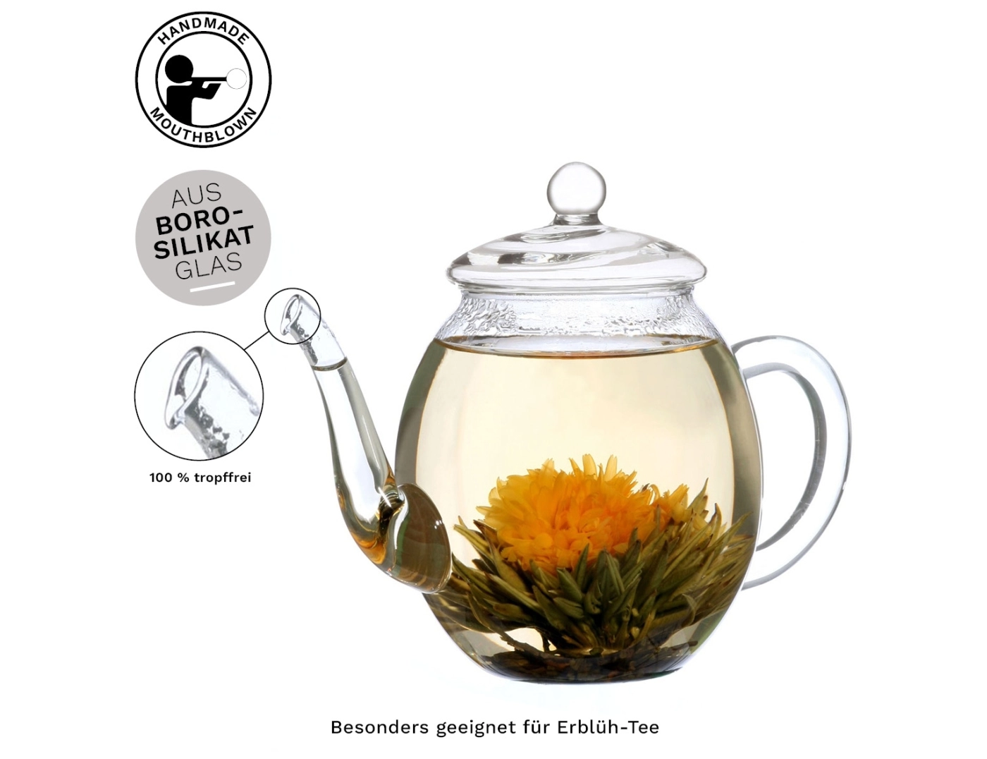 Teiera In Vetro Creano 500 Ml Con Coperchio Per Tè In Fiore - immagine 5