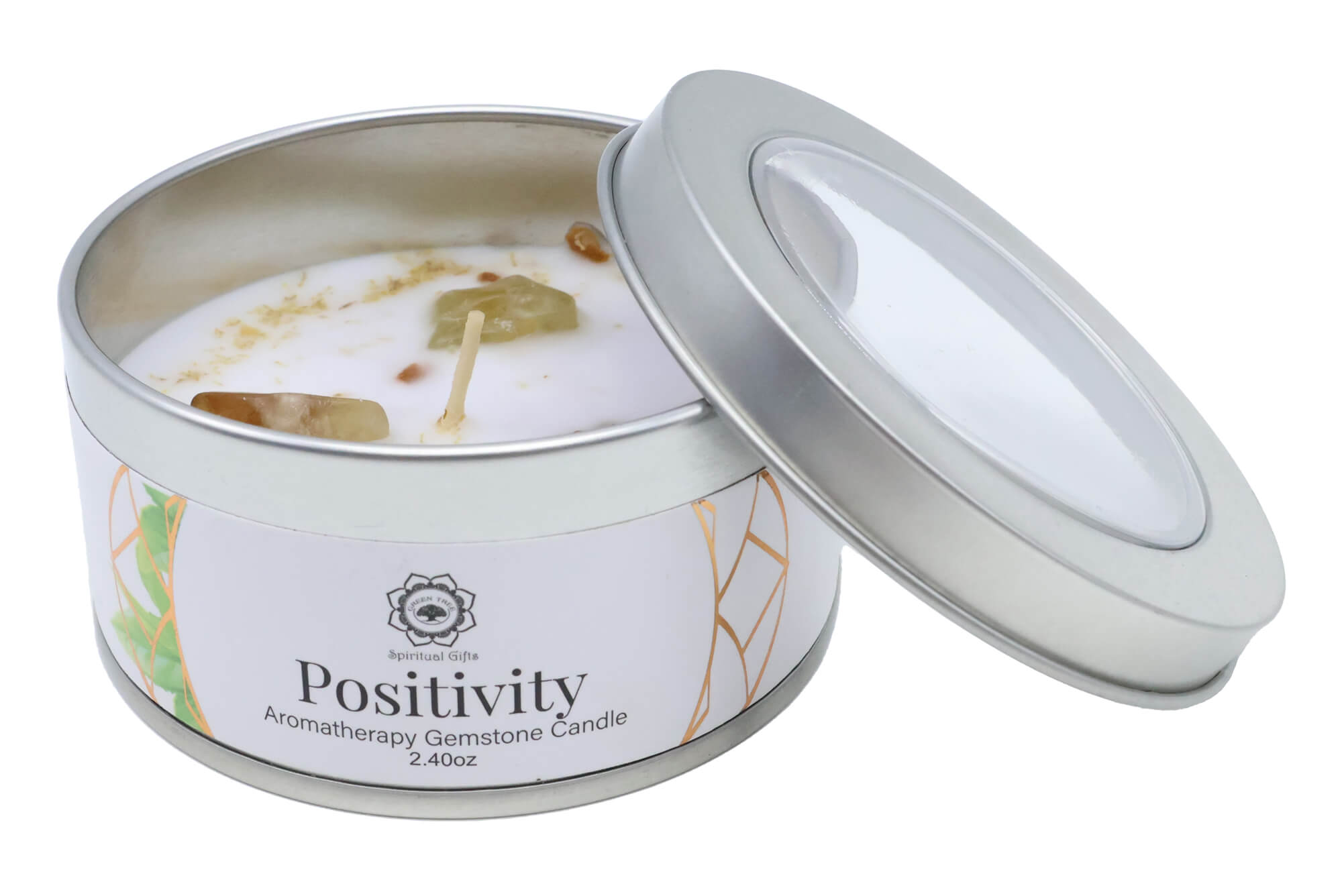 Candele Aromaterapiche in Latta con Gemme Naturali – 70g (Spiritual Balance • Positivity • Vitality)